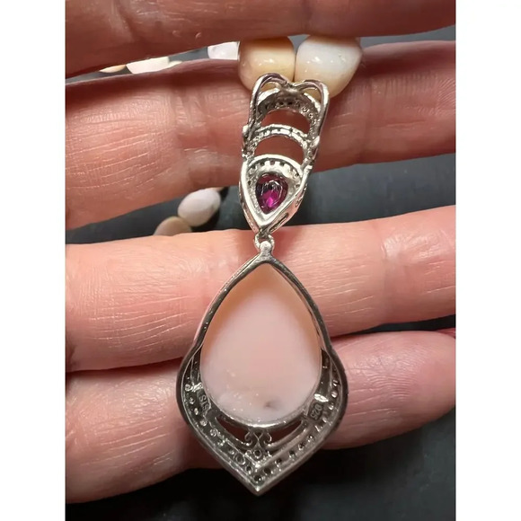 Peruvian pink opal and raspberry rhodolite garnet sterling silver necklace - Picture 2 of 9